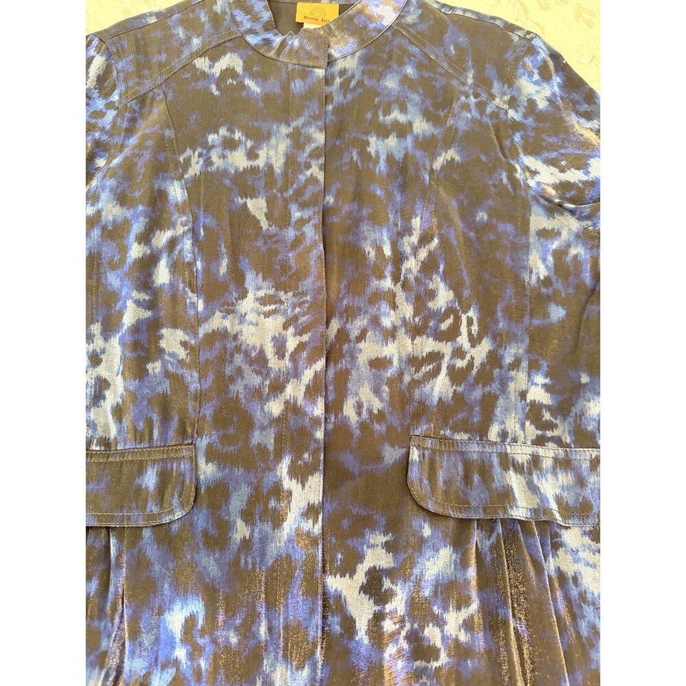 Ruby Rd Blue Animal Print Lightweight Jacket Ruffle Hem Size 10 - Picture 5 of 9
